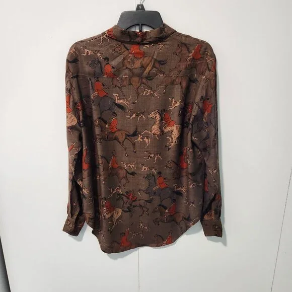 Breeches Vintage Women's Long Sleeve Brown Equestrian Riding Horse Top- Size 8 - Picture 5 of 7